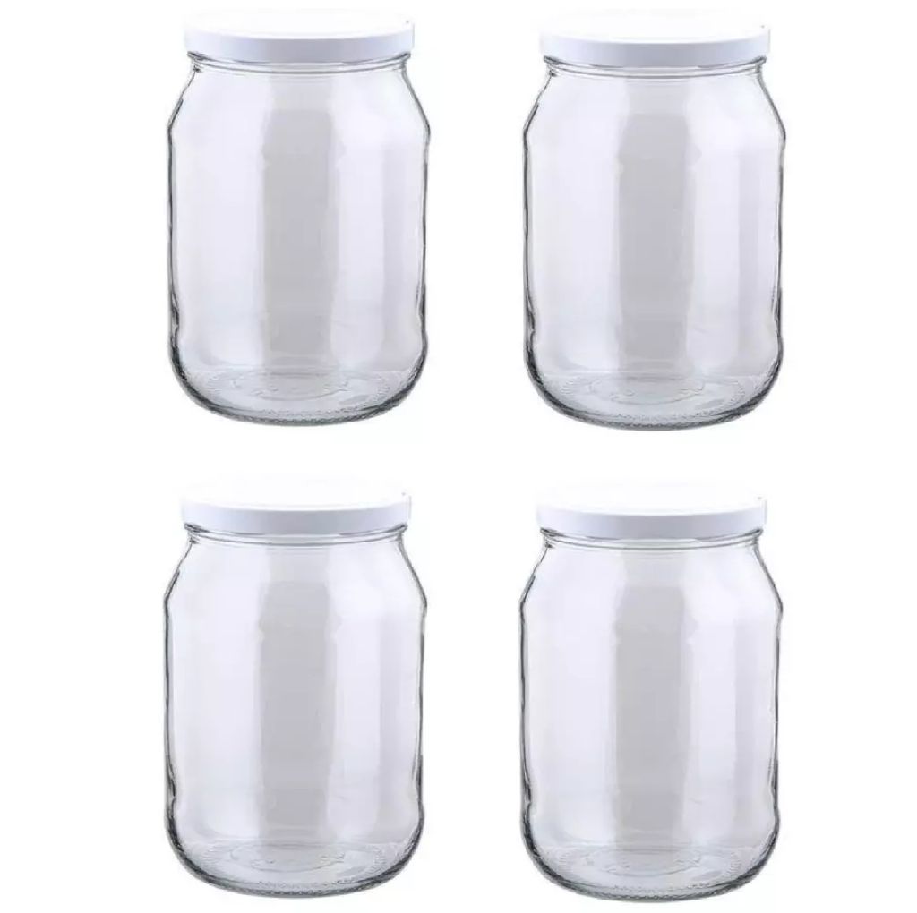 MIKONI Gurkenglas 1,7 L | 4 STÜCK | Weiß Deckel | Einweckgläser, Einmachgläser, Vorratsgläser, 1700ml, Einmachglas, Sturzgläser, Gurkengläser
