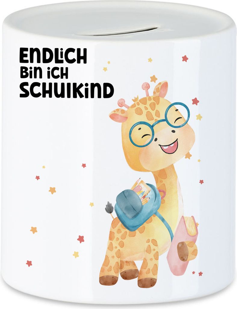 Endlich bin ich Schulkind Spardose Schulanfang Geschenk zur Einschulung Giraffe