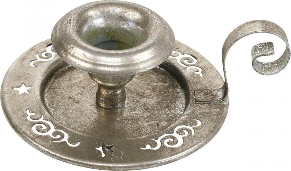 Kerzenhalter Metall Vintage Silber Ø12cm Kammerleuchter mit Henkel
