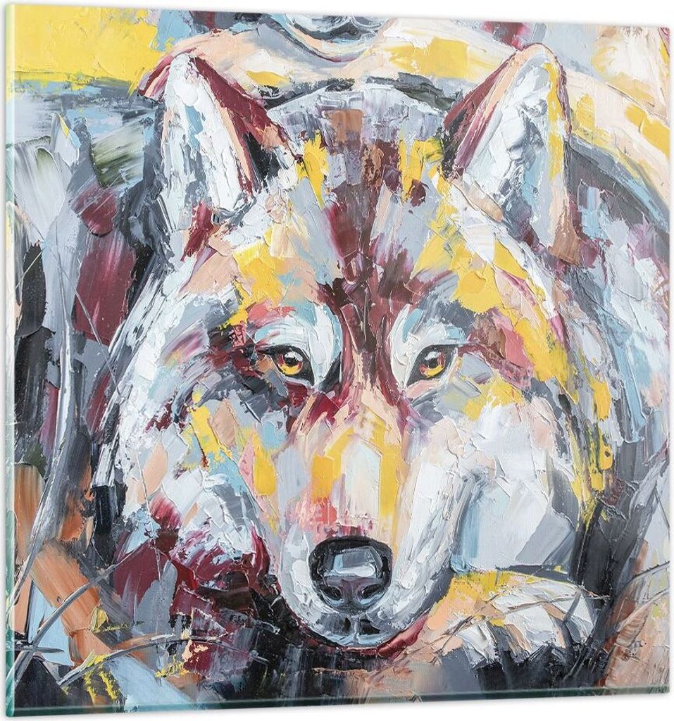 Bilder auf glas - Einteilig - Öl Wolf Hund - 40x40cm - Glasbilder - Wandbilder - Bilder - Kunstdruck - zum Aufhängen bereit - Wanddekoration aus ...