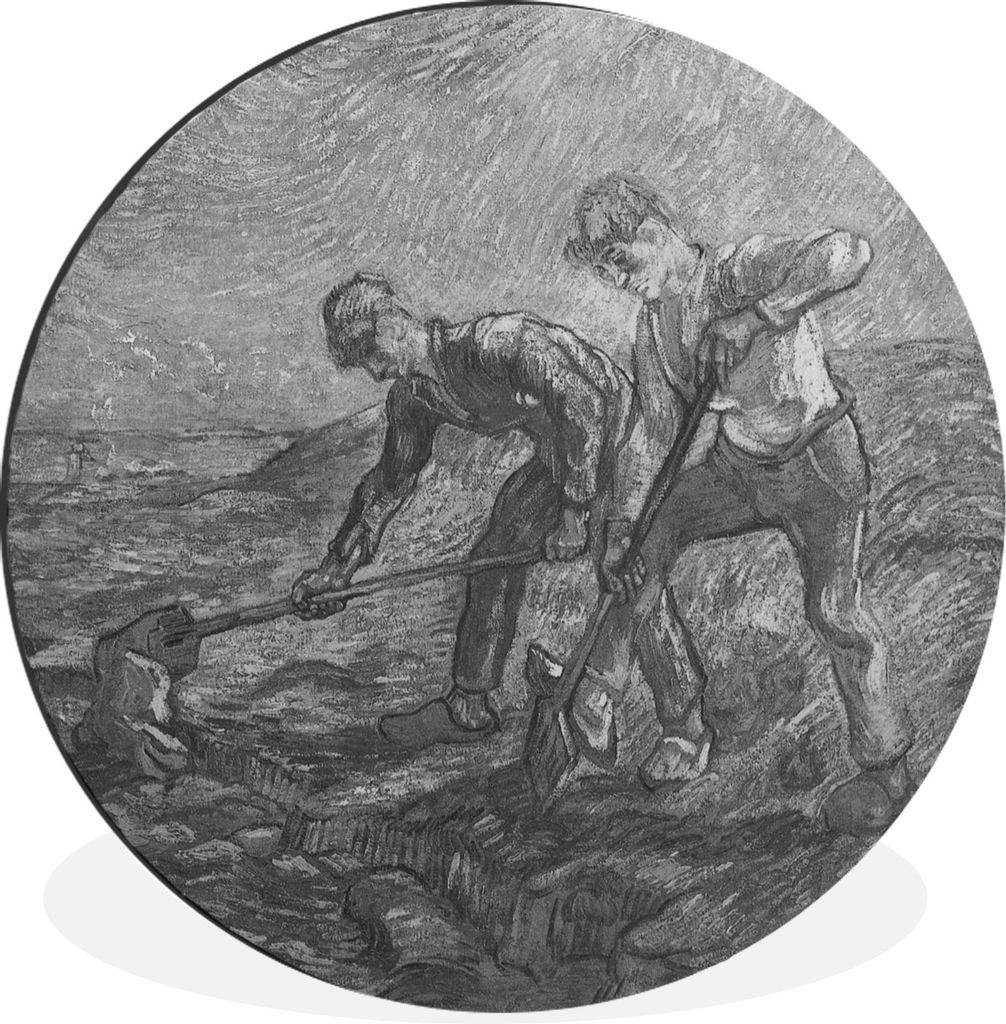 MuchoWow Aluminium Wandkreis Die Bagger - Vincent van Gogh - Schwarz und weiß Ø 30 cm Wanddeko Modern Wohnzimmer - Wand Bild - Wohnzimmer - Run...