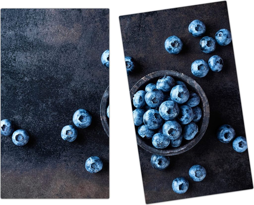Spritzschutz Herdabdeckplatte Schneidebrett aus Glas Heidelbeeren verteilt 2-Teilig (60x52cm)