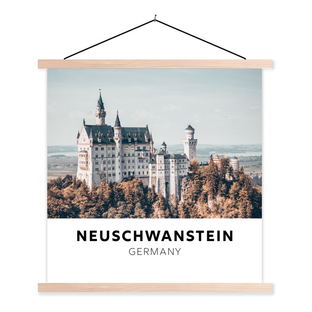 MuchoWow Textilposter Deutschland - Schloss - Bäume 60x60 cm mit holzfarbenen Rahmen - Wanddekoration