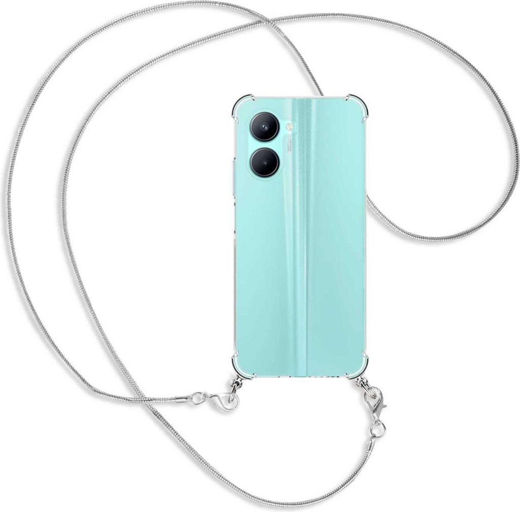 Handykette Backcover-Schutzhülle mit Band (Metall silberfarben) für Realme C33 (RMX3624, 6.5'') - silberfarbene Snake-Kette