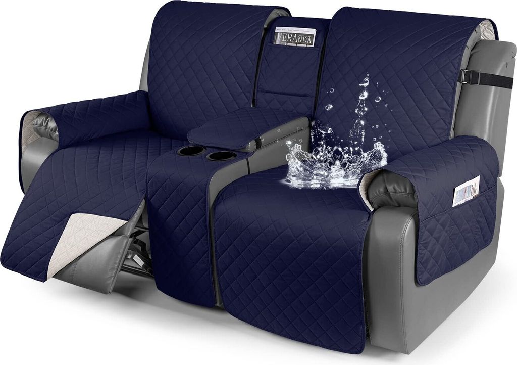 100% Wasserdichter Liegesitz-Bezug mit Konsole, rutschfest Liege-Couchbezug geteilte Sofabezüge mit 2 Getränkehalter, Möbelschutz für Haustiere...