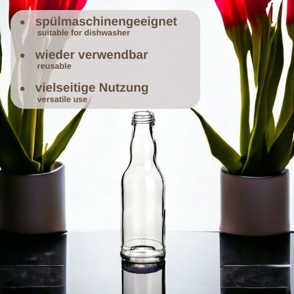 gouveo 24er Set Glasflaschen 200 ml Kropfhals mit Deckel Produktbild 3