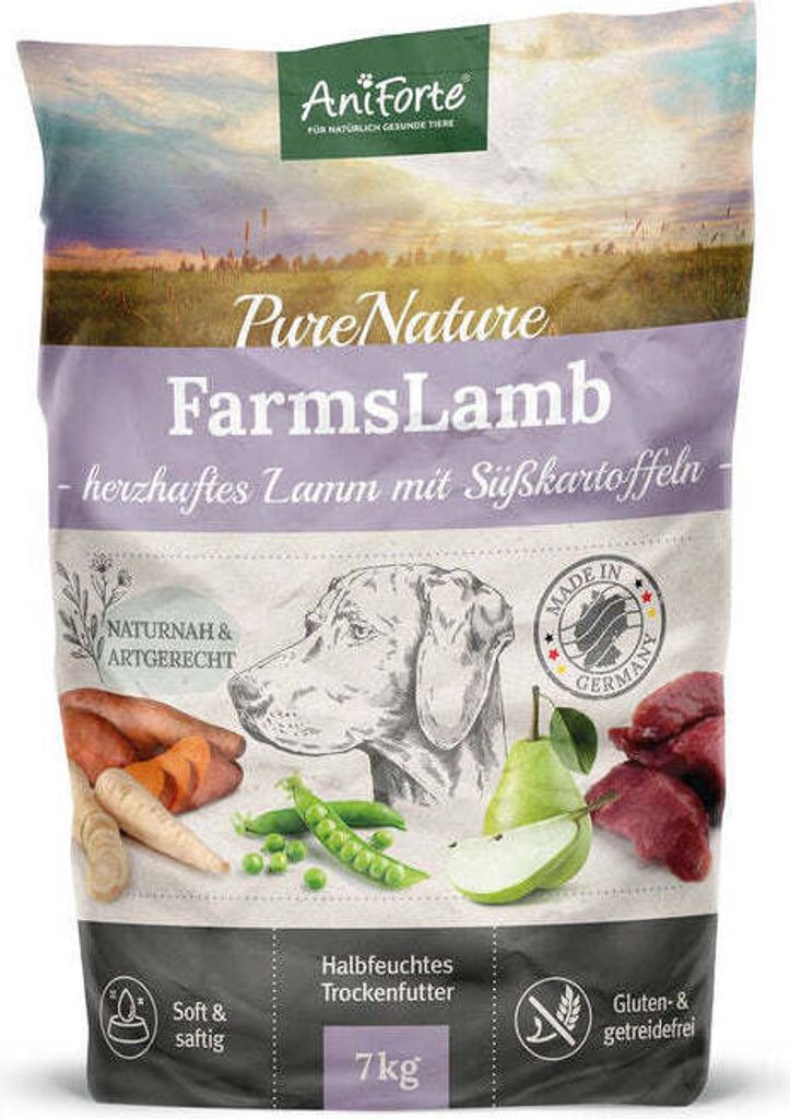 AniForte Lamm Trockenfutter für Hunde 7kg – Herzhaftes Lamm mit Süßkartoffeln, Halbfeuchtes Trockenfutter getreidefrei & glutenfrei, Hundefutter
