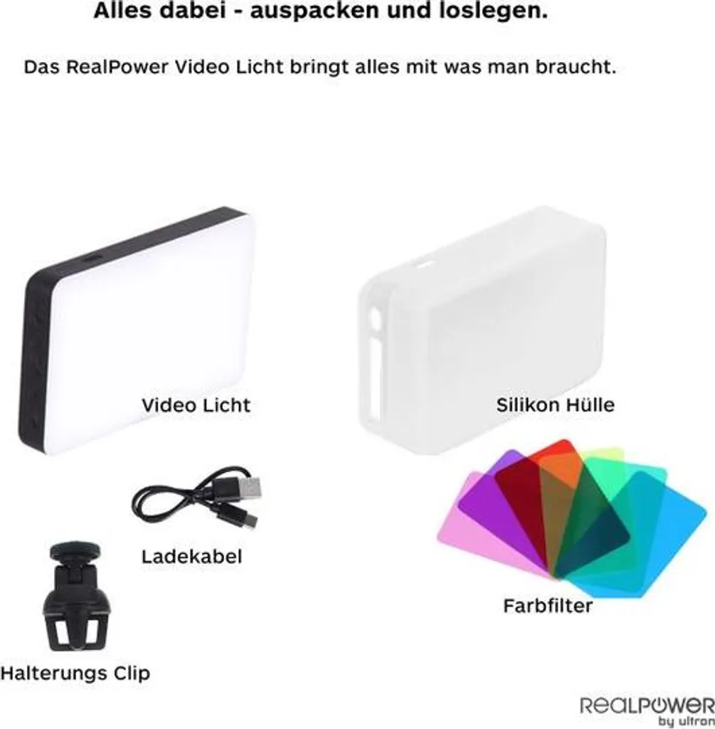 Éclairage LED Realpower VL-1 haute luminosité avec batterie intégrée