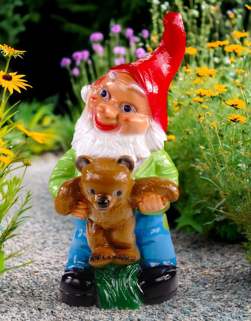 Kremers Schatzkiste Gartenzwerg mit Teddy Wetterfest PVC 36 x 18 cm - UV-Schutz
