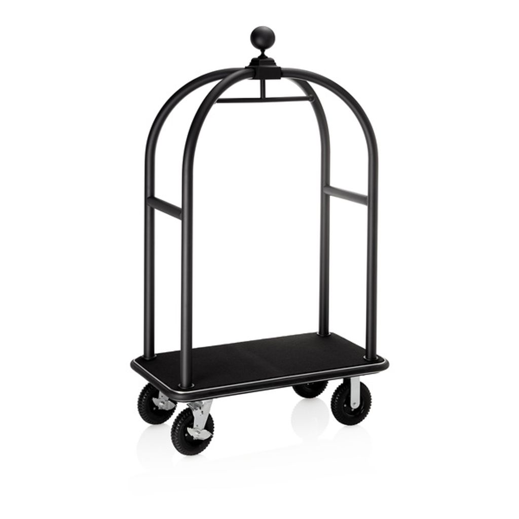 Gepäckwagen Edelstahl schwarzer Teppich Gepäckstange Hotel