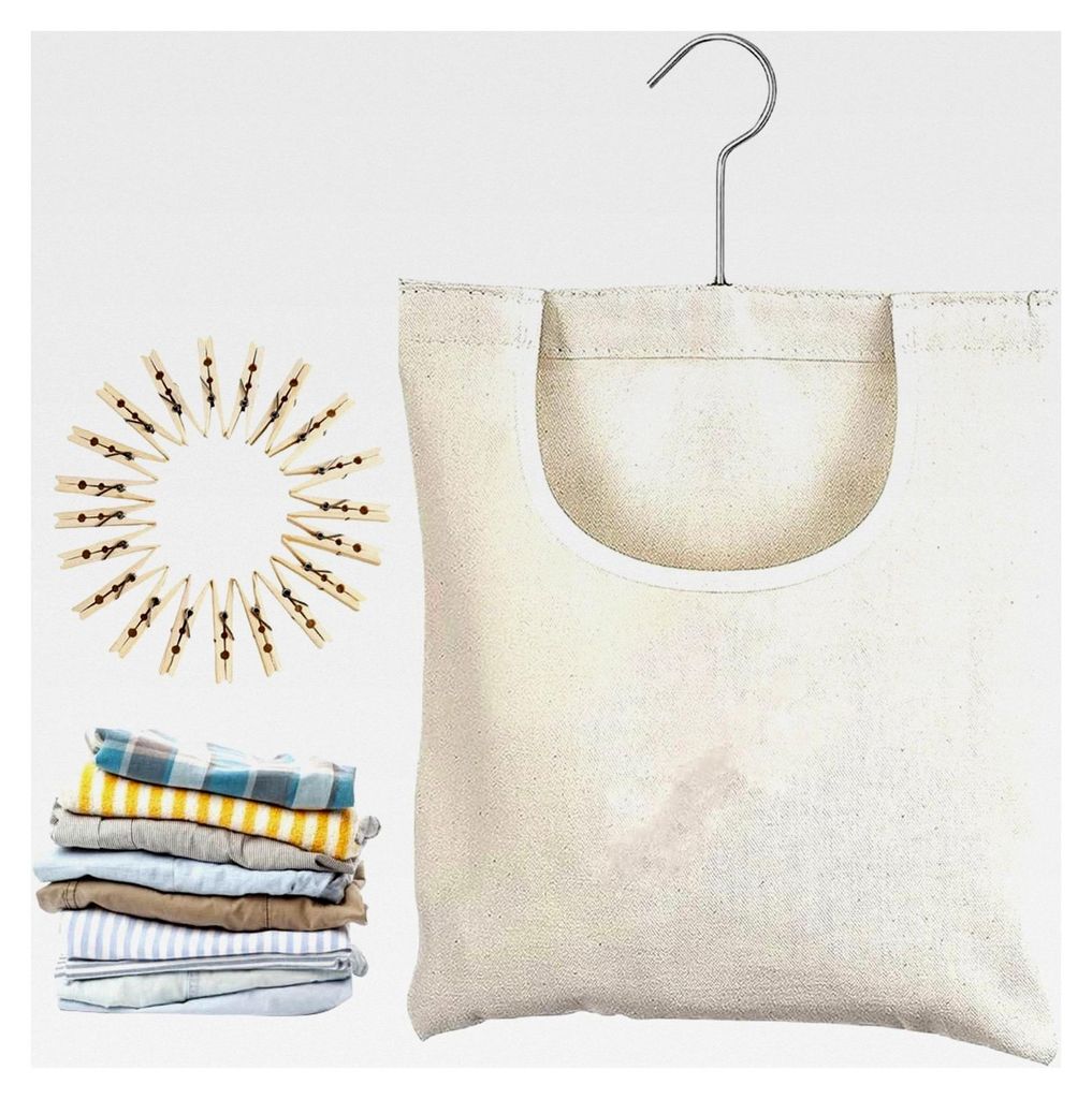 Wäscheklammertasche für Trockengestelle im Freien - Wäscheklammerbeutel mit Haken aus Canvas | Robuste Aufbewahrungstasche mit weiter Öffnung f...
