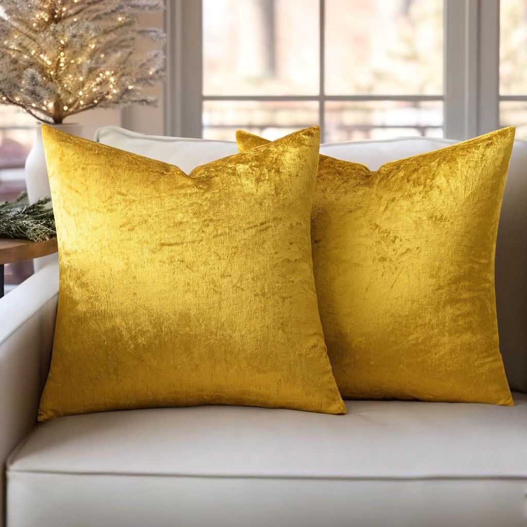 Set mit 2 Samtkissenbezügen, dekorativen Kissenbezügen, weichen Sofakissen für Sofa, Schlafzimmer, Wohnzimmer, 50 x 50 cm, glänzend gold