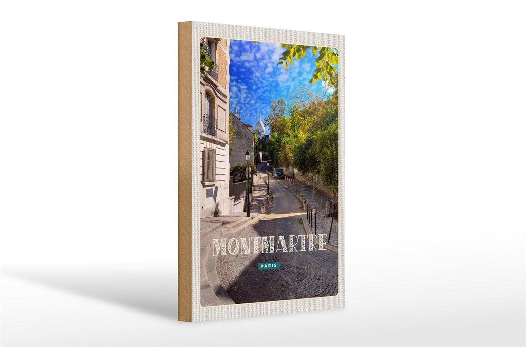 Holzschild Reise 20x30cm Montmartre Paris Straße Schild