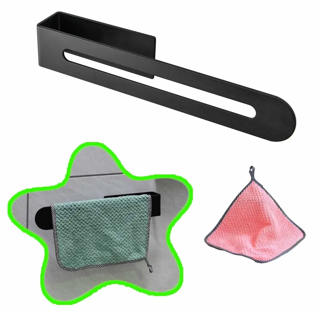 Porte-serviettes mural noir 30 cm sans perçage avec fixation adhésive 3M
