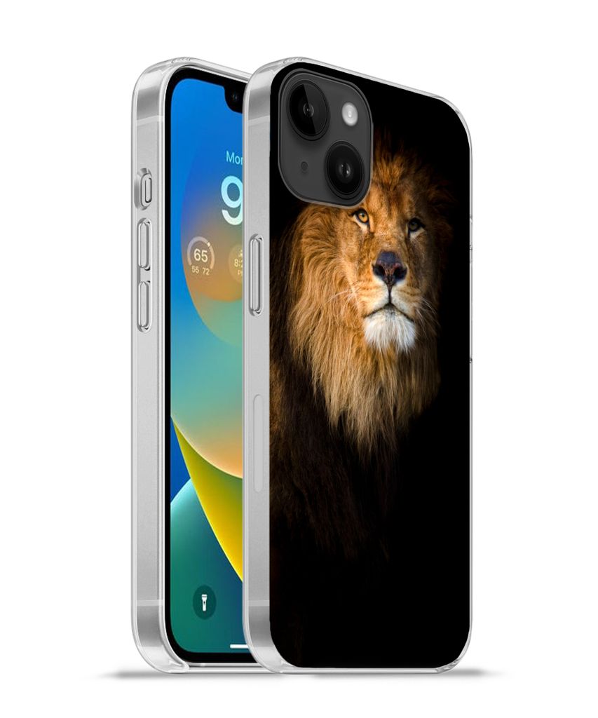 MuchoWow Handyhülle Schutzhülle Hülle für Apple iPhone 14 Plus - Soft case Löwe - Licht - Schwarz - Porträt Silikon Softcase Handy Hülle -...