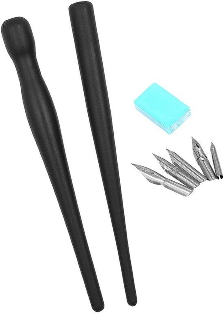 Kunststoff-Comic-Pensatz für Zeichnen und Skizzieren - inklusive 2 schwarzen Halterungen und 5 Pinseln - mit Zeichenstift - kreative Zeichenwerkzeuge