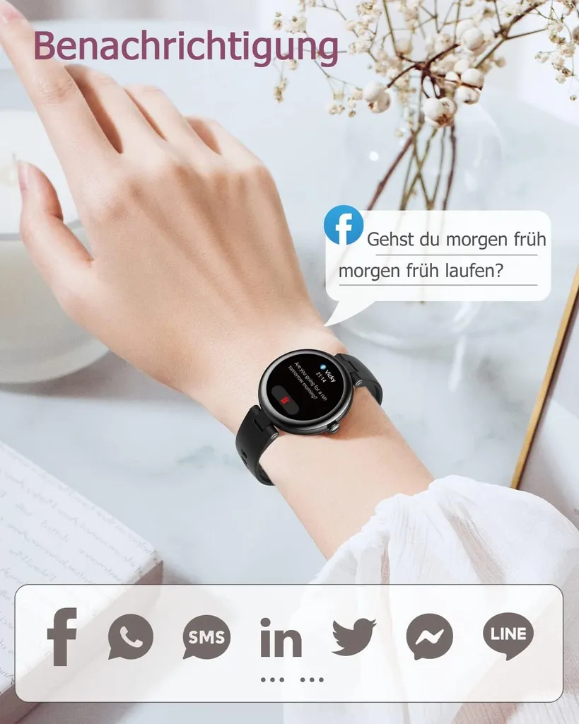 Smartwatch da donna, piccolo touchscreen da 1,1 pollici con contapassi, monitoraggio del sonno, monitoraggio SpO2, monitoraggio della frequenza cardiaca, Android IOS (Schrawz) - 5