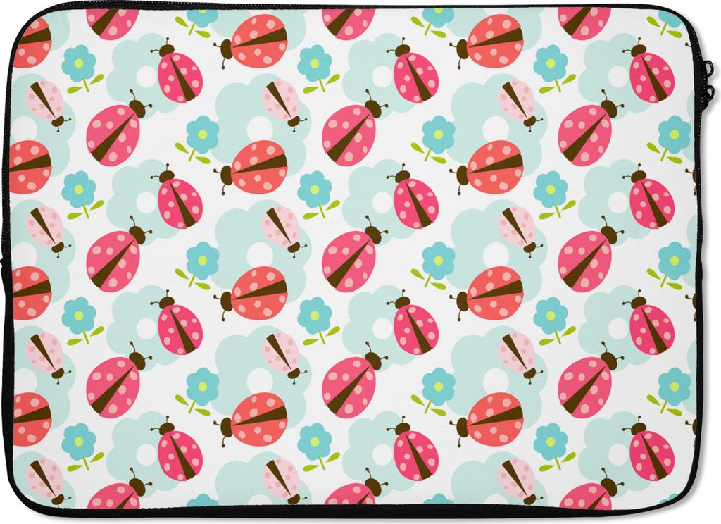 MuchoWow Laptop Hülle 14 ZollMädchen - Marienkäfer - Blumen - Muster - Mädchen - Kinder - Kinder Laptoptasche - Laptoptasche - Stoßsicher - ...