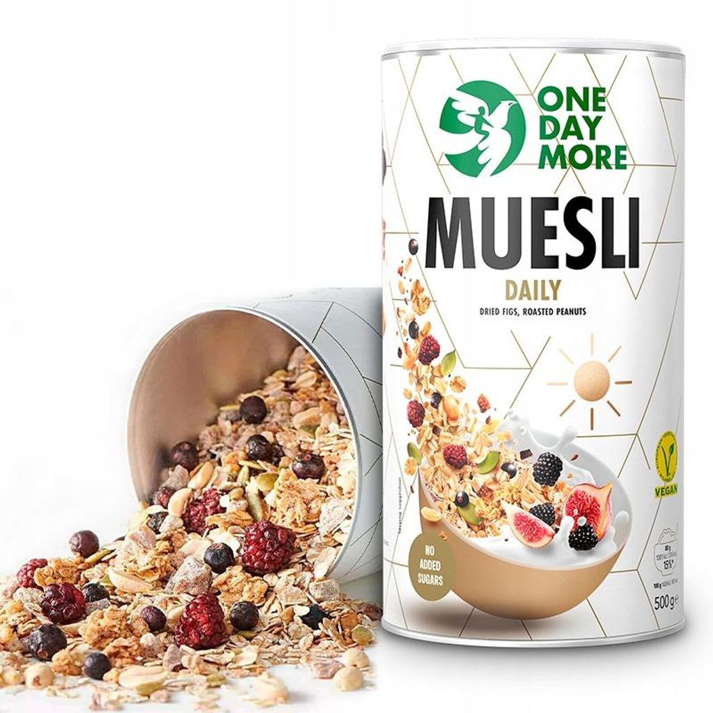 OneDayMore | Alltags Müsli ohne Zuckerzusatz | ballaststoffreich mit Waldfrüchten, Erdnüssen, Granola, vegan, ohne Aromen 500 g