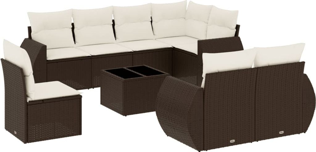 vidaXL 9-tlg. Garten-Sofagarnitur mit Kissen Braun Poly Rattan