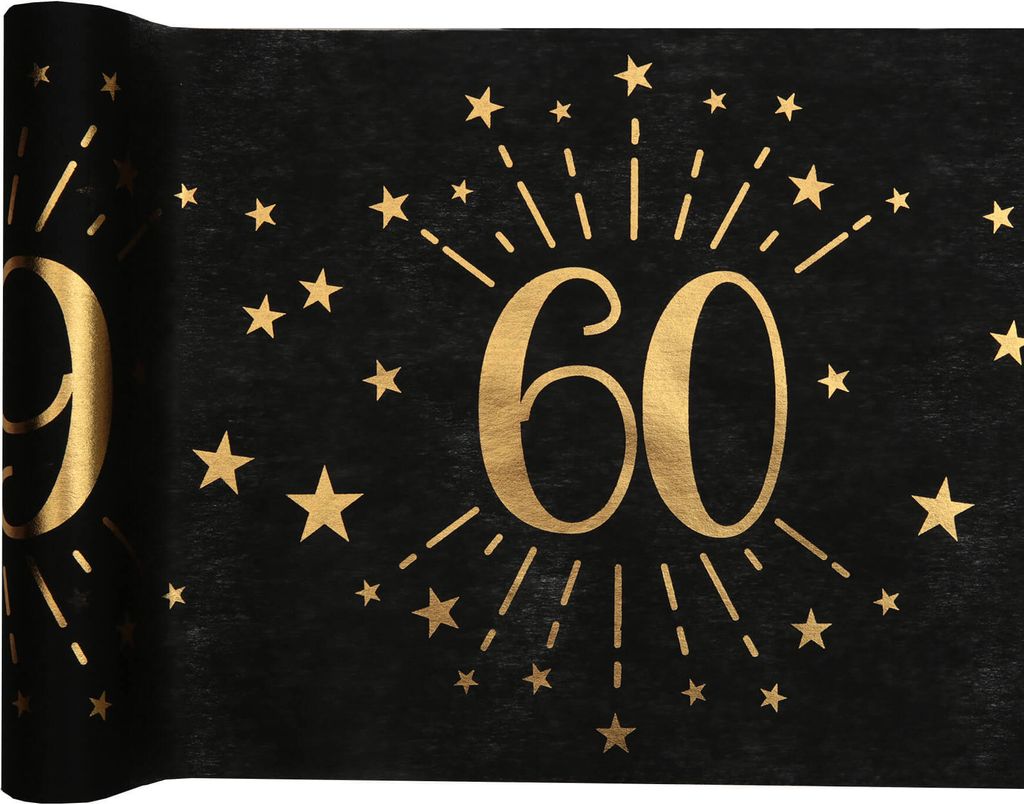 60. Geburtstag schwarz gold Tischläufer 5 m x 30 cm Zahl 60