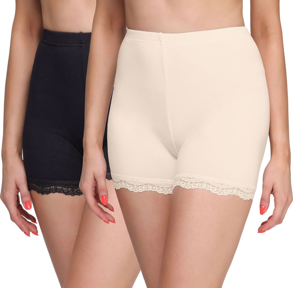 Merry Style Damen Shorts Radlerhose Kurze Hose Boxershorts aus Viskose 2 Pack MS10-294 (Schwarz/Ecru(2Pack), S)