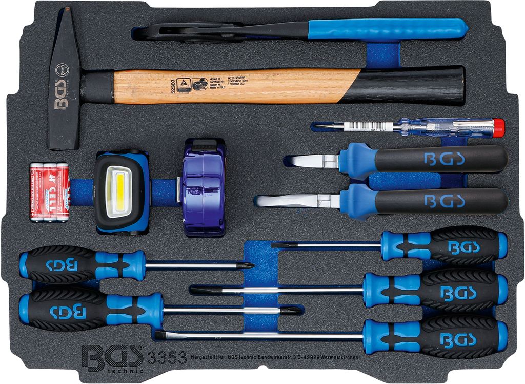 BGS 3353 Schaumeinlage für Art. BOXSYS1 & 2: Hamme r-, Zangen-, Schraubendreher-Satz, 12-tlg.