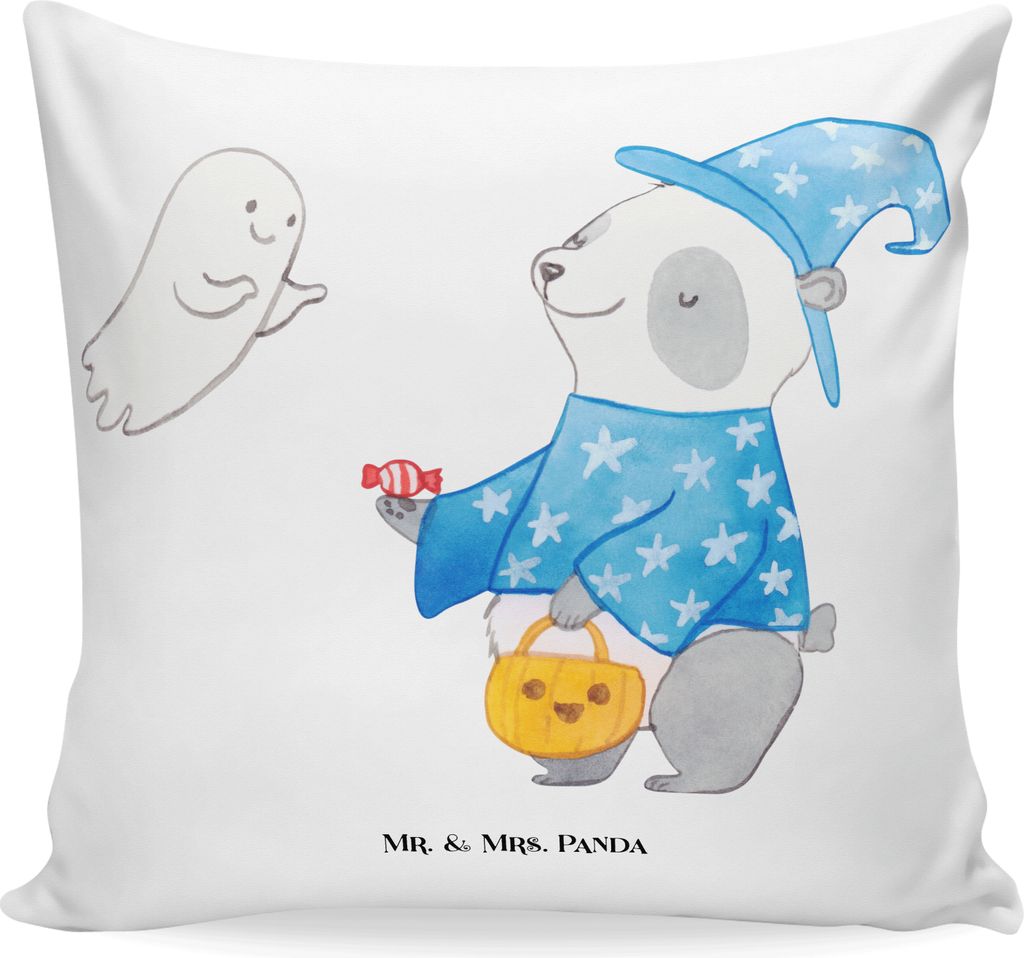 Mr. & Mrs. Panda Kissen 40x40 Panda Zauberer - Weiß - Geschenk, Trick Or Treat, Zierkissen, kuschelkissen, Halloween, Gespenst, Polster, Sofakisse...