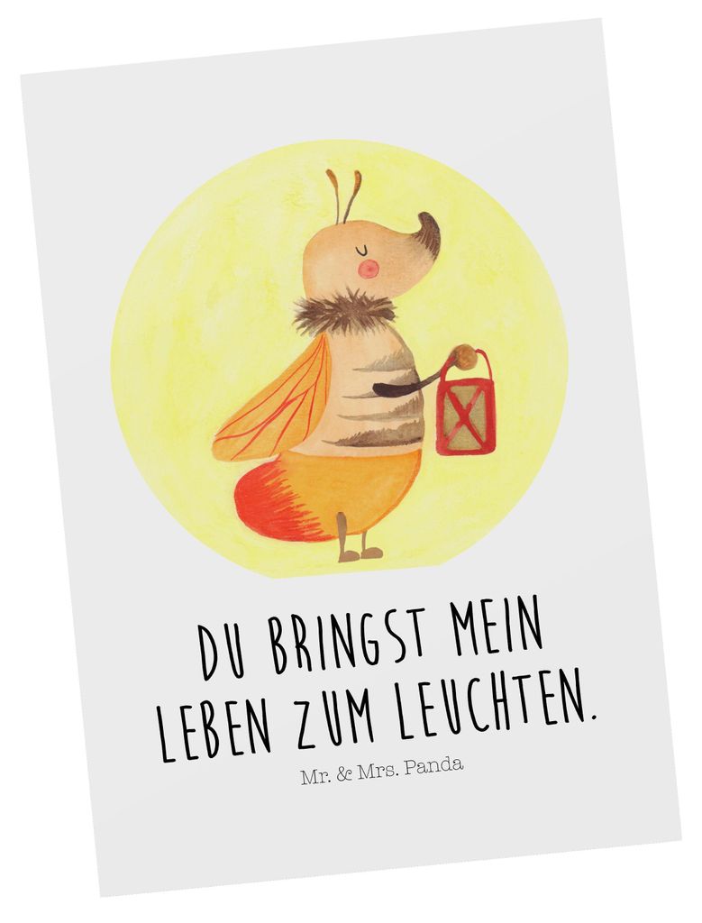 Mr. & Mrs. Panda Postkarte Glühwürmchen - Weiß - Geschenk, Liebesspruch, Grußkarte, Postkarten, Ansichtskarte, Leuchten, Lustige Sprüche, bild...