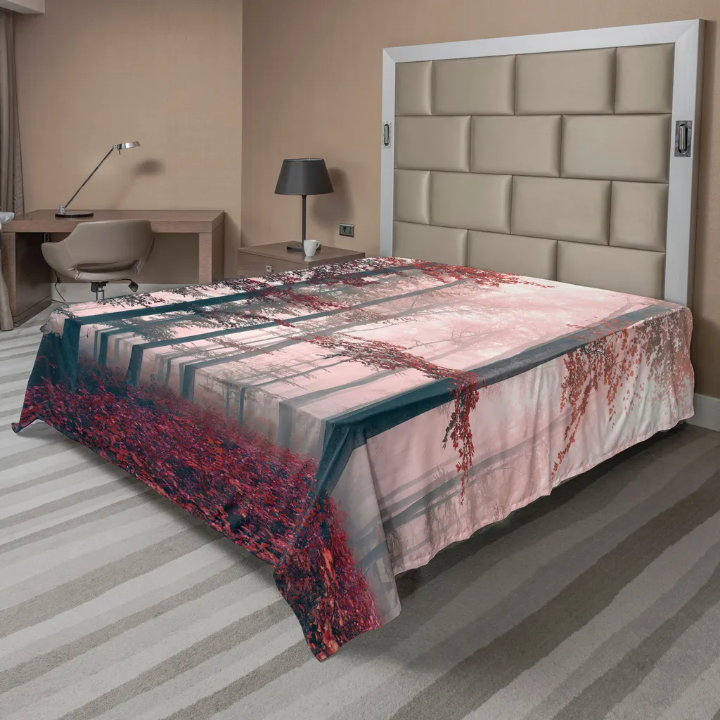 Drap de lit forêt ABAKUHAUS 244x205cm décoratif rouge gris et marron