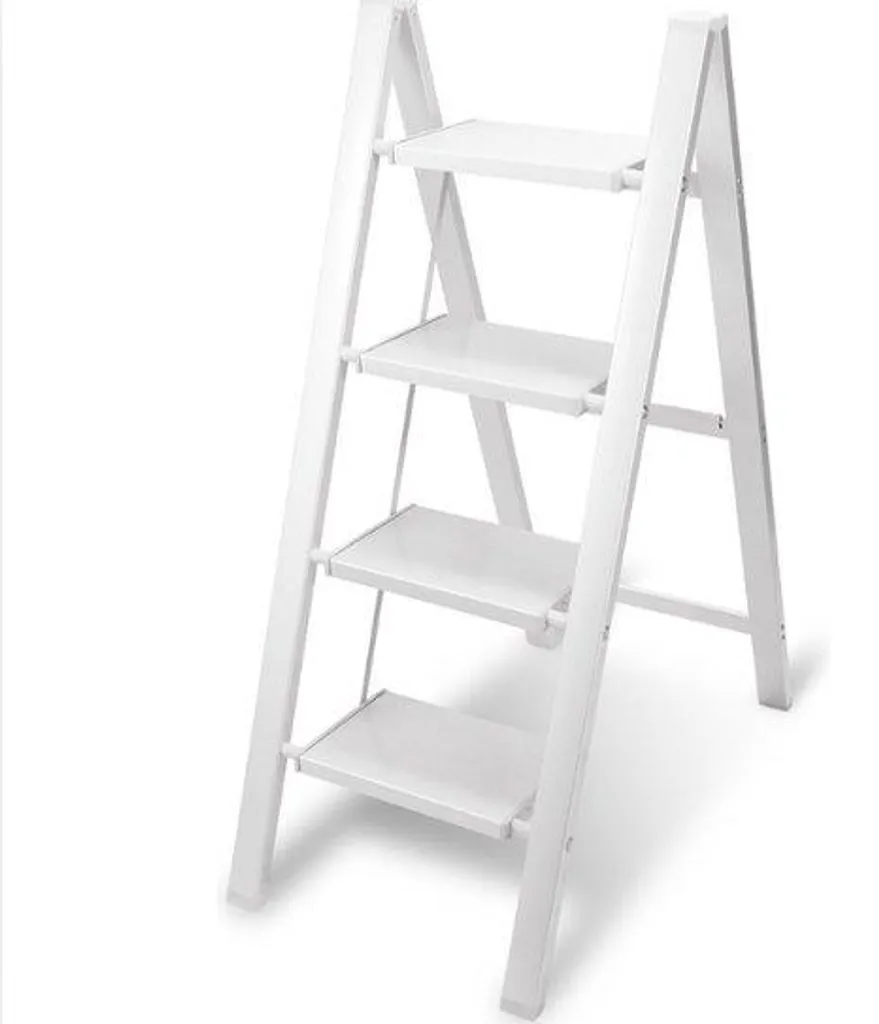 Escalier de cuisine 4 marches pour accès placards hauts, aluminium blanc