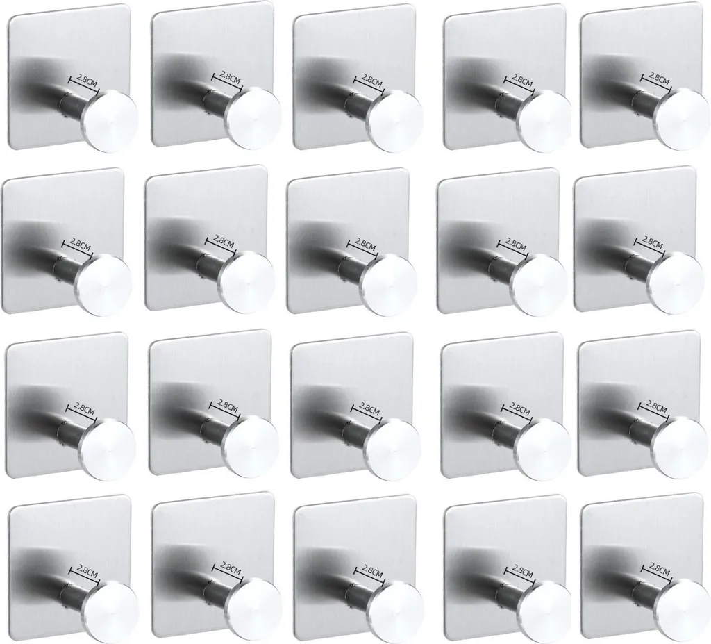 Crochet adhésif inox sans trou ni vis - Solution rangement mural x20