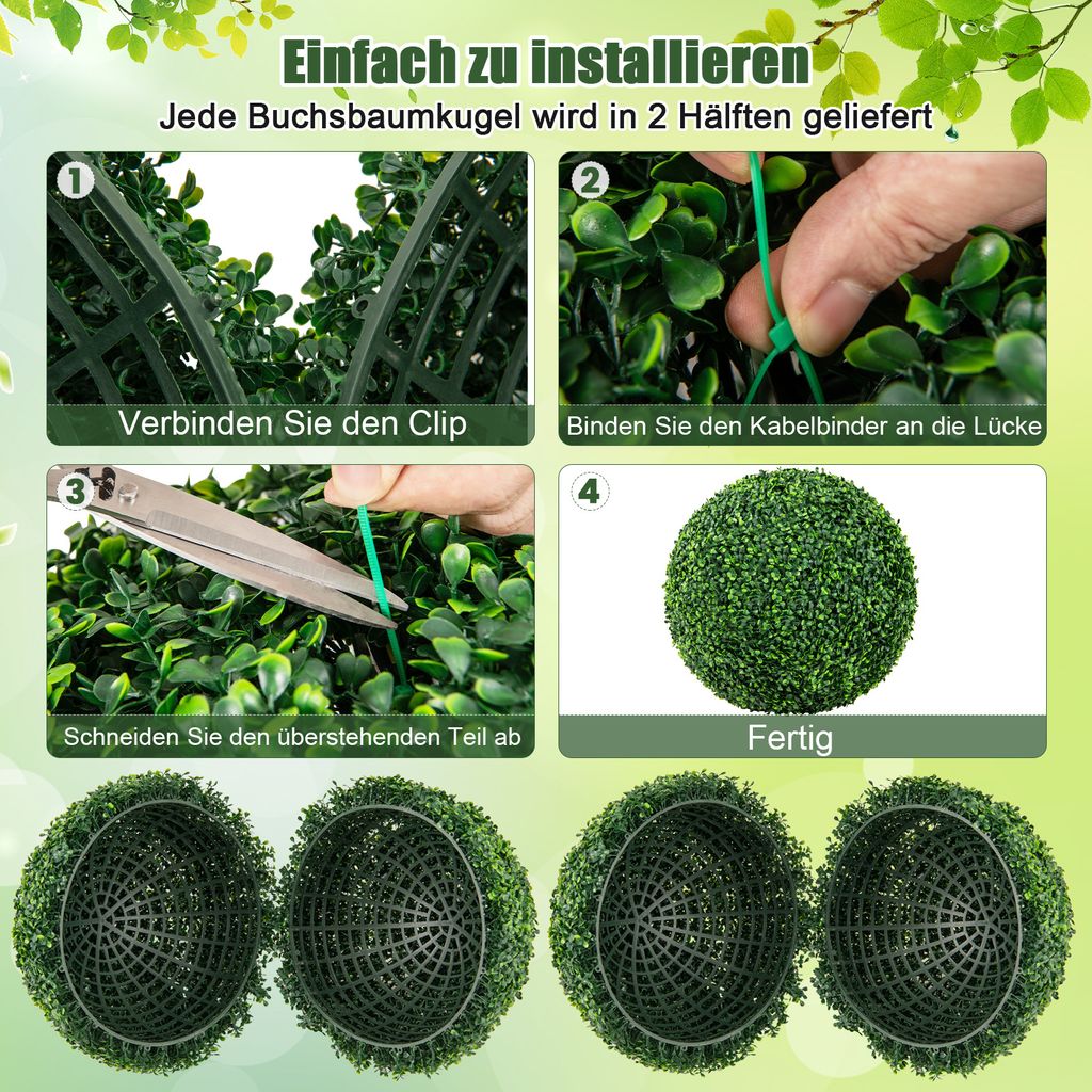 COSTWAY 2er Buchsbaumkugel 50cm Dunkelgrn UV-bestndig