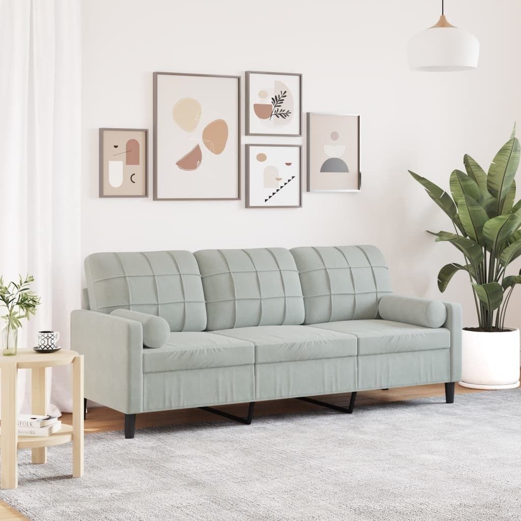 ZMH 3-Sitzer-Sofa mit Zierkissen Hellgrau 180 cm Samt