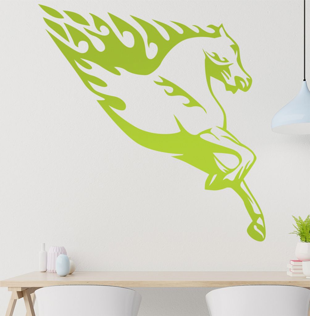 Flammen Pferd Wandtattoo in 6 Größen - Wandaufkleber Wall Sticker - Dekoration, Küche, Wohnzimmer, Schlafzimmer, Badezimmer