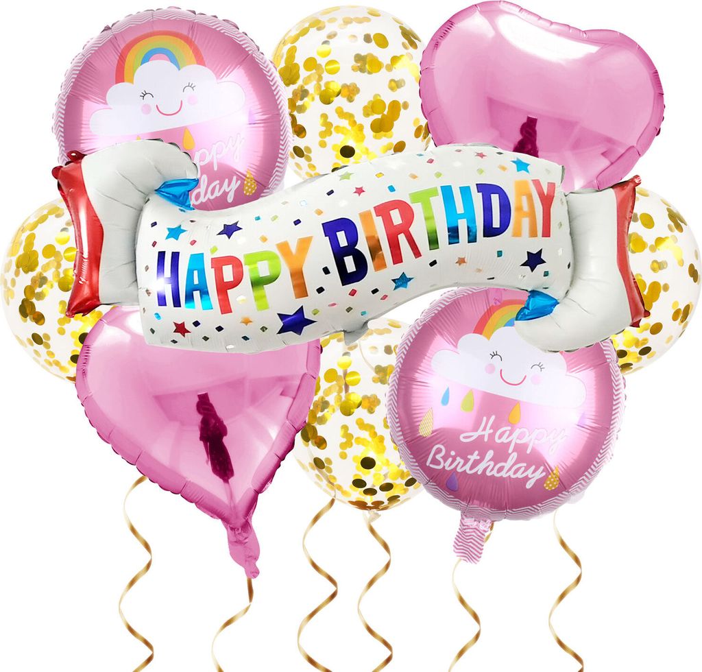 Oblique Unique Happy Birthday Geburtstag Party Deko Set - Folien Ballons + Konfetti Luftballons für Kinder Geburtstag Mädchen