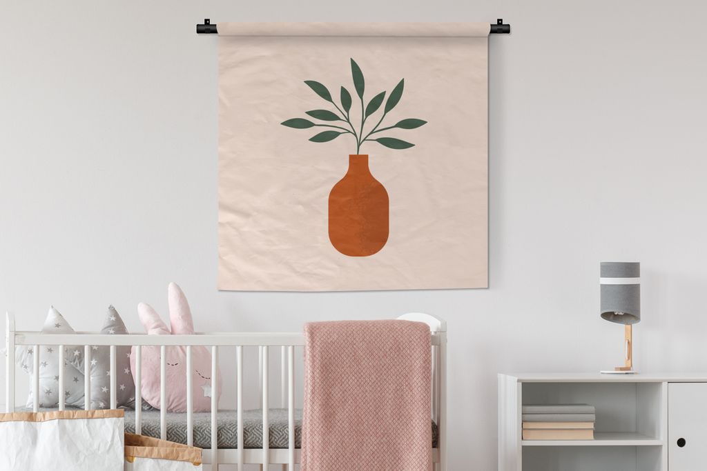 MuchoWow Wandteppich Wandbehang Vase - Sommer - Pflanze 90x90 cm Tapisserie Dekoration Wandtuch - Wandaufhänger