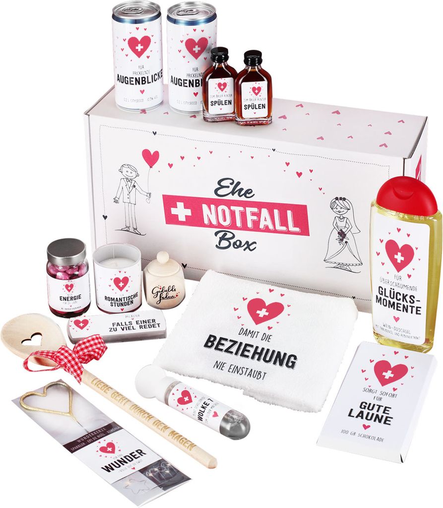 Lustiges Geschenkset zur Hochzeit - Ehe Notfall Box XXL - Witziges Erste-Hilfe-Set als Hochzeitsgeschenk