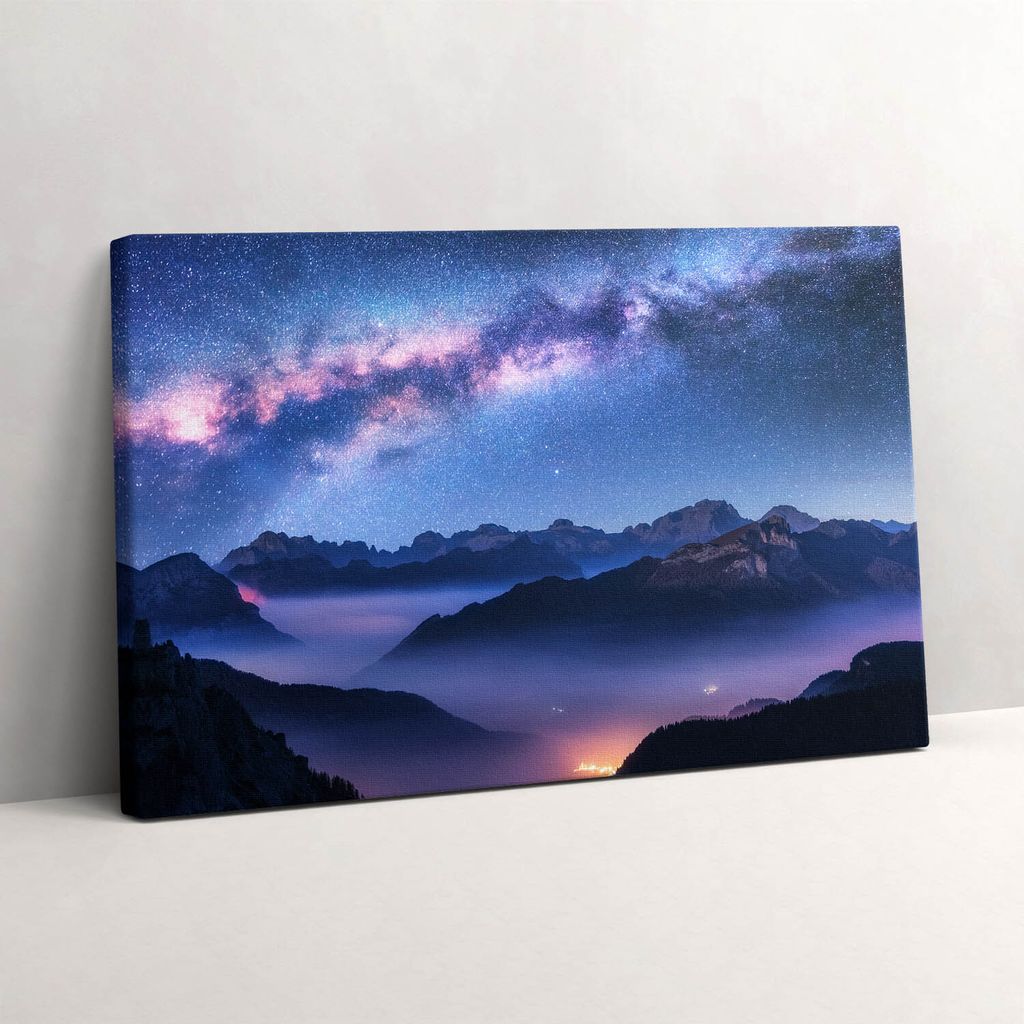 Sternenhimmel über den Bergen – Leinwandbild Wandbild – 30x20 cm – Leinwandbilder – Wandbilder – Schlafzimmer – Flur