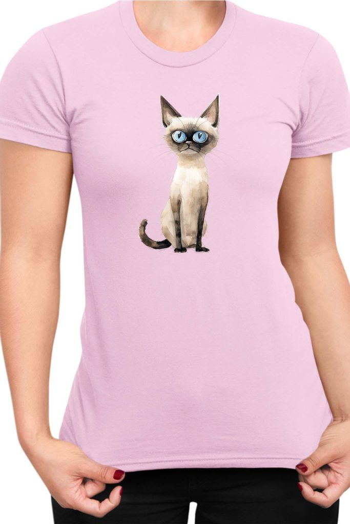 Damen T-Shirt Funny Cats Breeds Siamese Cat, Lady M / Hellrosa