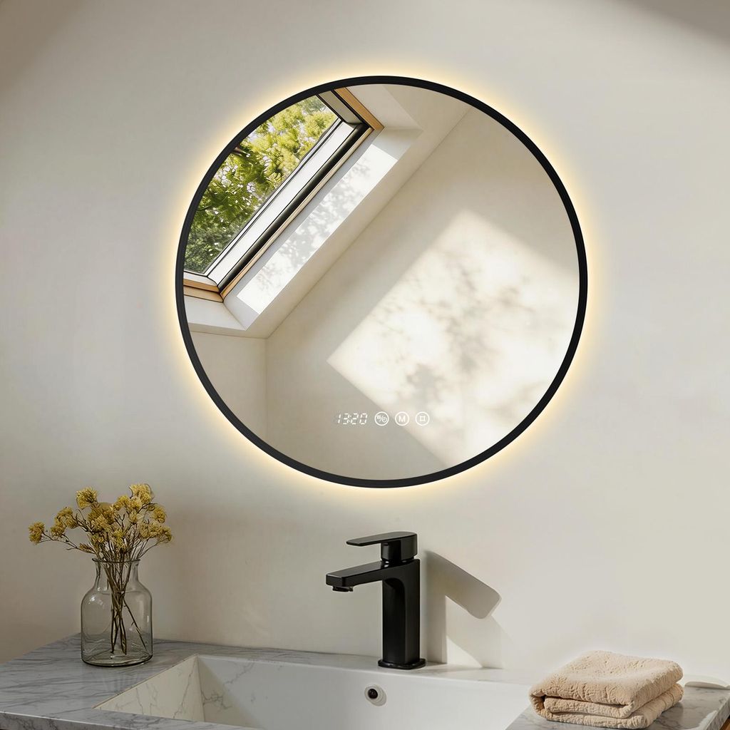 S'AFIELINA Espejo Baño LED Redondo 60 cm con Luz, Marco Imagen del producto 