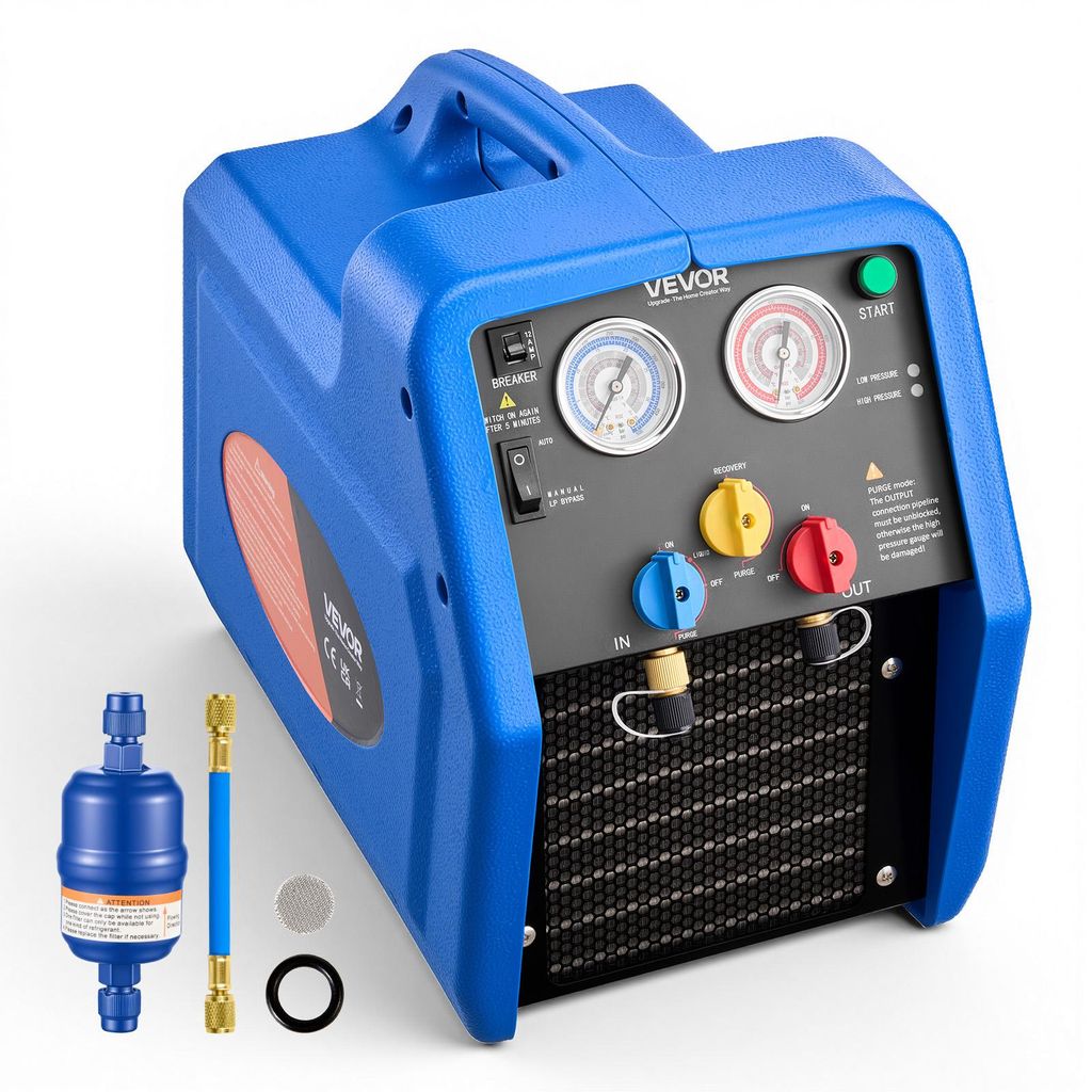 VEVOR Kältemittelabsauggerät Tragbare Kältemittel Absaugstation, 220V/50Hz 1450 U/min. 1 PS mit Zweizylinder Absauganlage für Kältemittel A1 &...