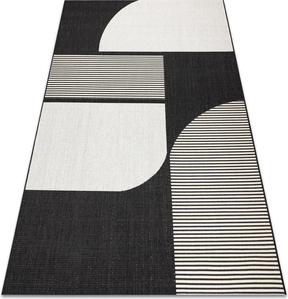 Tapis de couloir ou salon FLAT SISAL ABSTRACT crème et noir 80x150