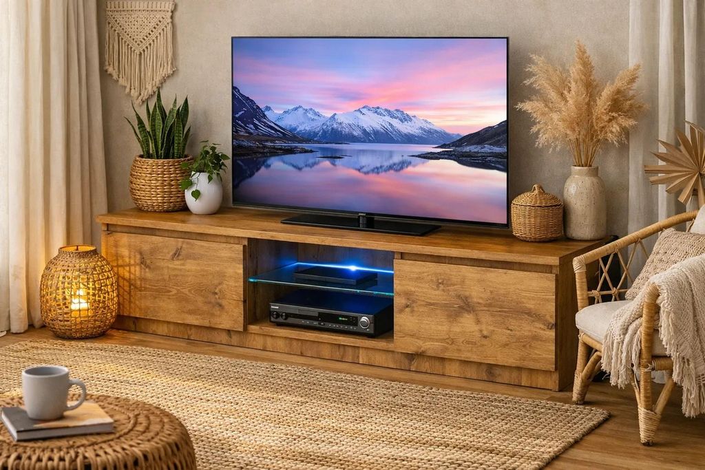 TV skrinka, 140 cm, dub LanceLot, LED osvetlenie, 18 mm, Obrázok produktu 