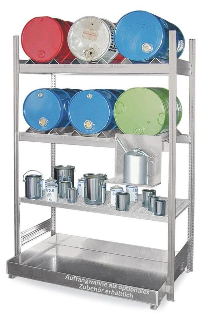 PROREGAL Fassregal MAGNUS Germany für 6x 60-Liter Fässer | HxBxT 200x130x60cm | 2 Ebenen für Fässer & 1 Gitterrost-Fachboden | Ohne Wanne