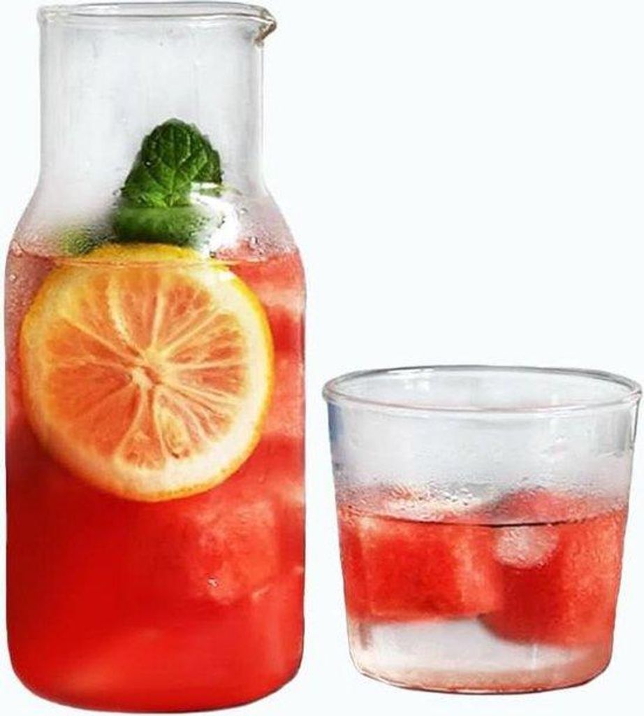 Gläsernes Wasserbehälter-Set mit Deckeln für Nachttisch Schlafzimmerzubehör - Wasserdispenser mit Trinkbecherdeckel für Badezimmer Küche 500 ml