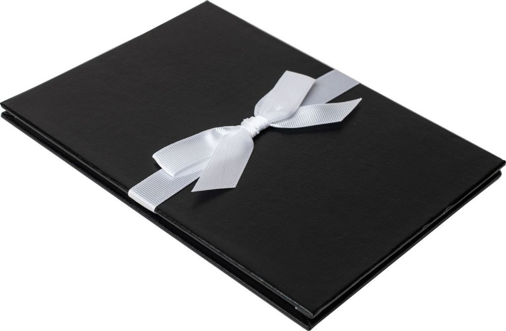 HNFD Leporello Lona schwarz 12 Fotos 15x20 cm weiße Seiten Zierschleife