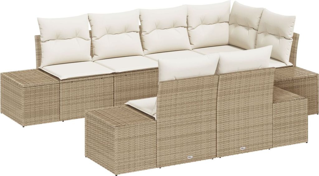 Möbel 7-Teiliges Garten Sofa Set mit Kissen Beige Poly Rattan - Gartensofas 3355770