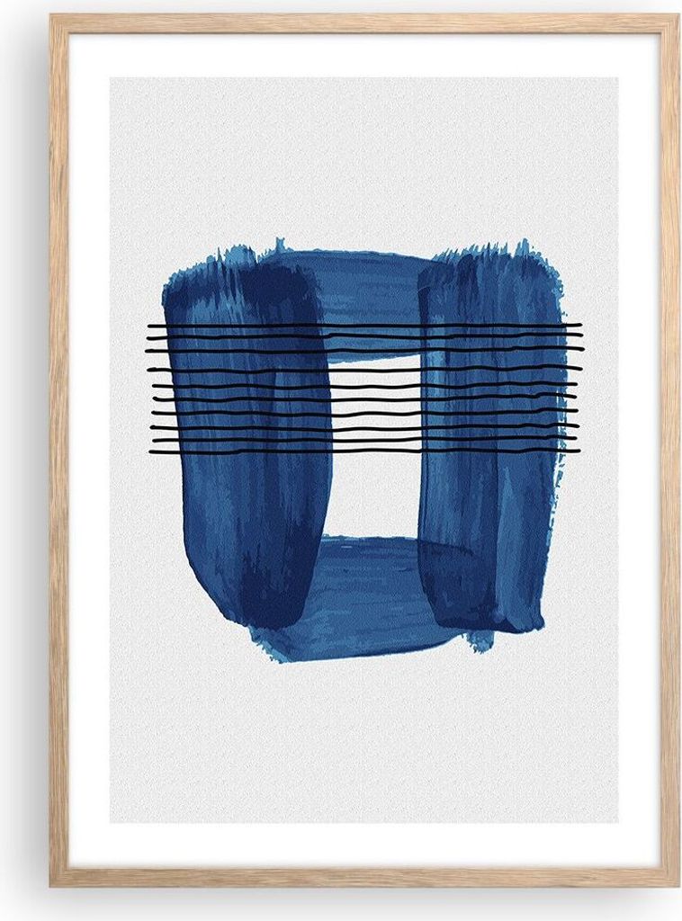 Gerahmtes Poster - Rahmen in heller Eiche - Abstraktion Aquarell Blau - 50x70 cm - Wand Bild - Wanddeko - Wandbilder - Wandposter - Bilderrahmen - ...