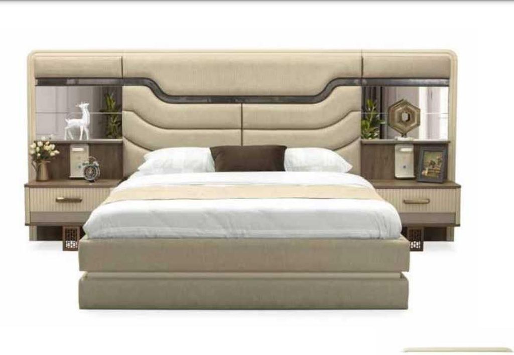 Moderne Möbel Schlafzimmer set 4tlg Beige Nachttisch Schrank Bett